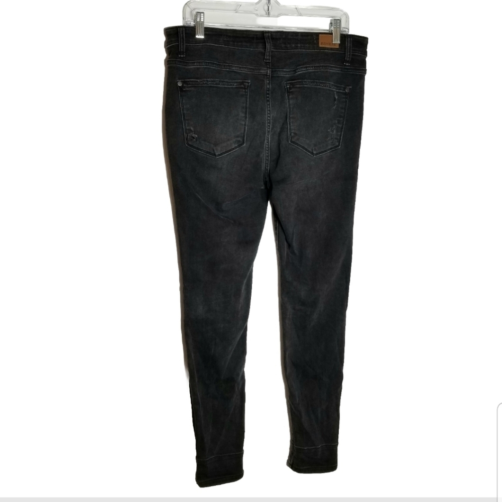 Judy Blue Jeans Size 13/31 Black Distressed Buffalo Plaid Patch + Cuff Skinny - Picture 6 of 11